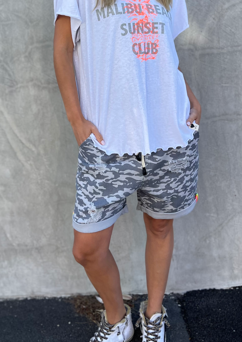 WASHED GREY SLOUCHY CAMO SHORT - SALE